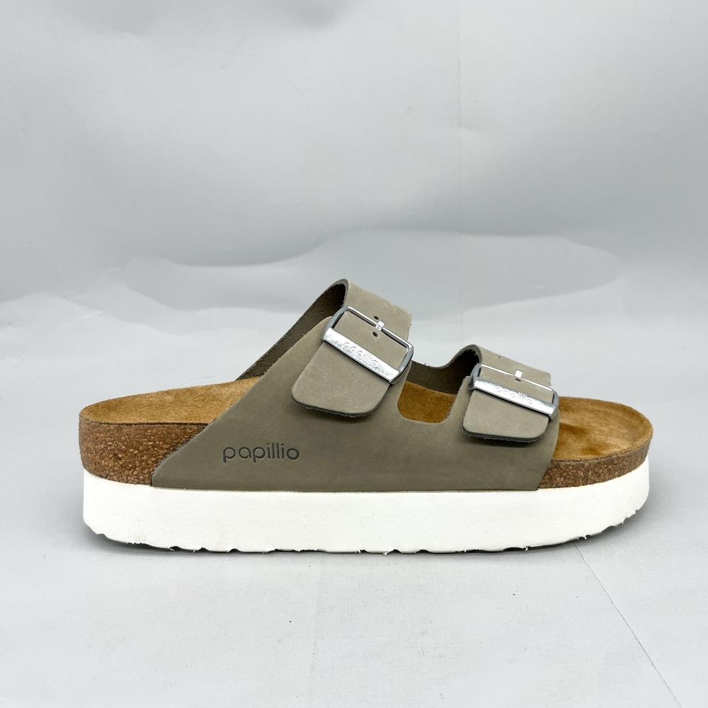 Birkenstock Papillio Arizona Platform Sandals Womens 38 7 N Dove Gray Leather - Picture 2 of 12